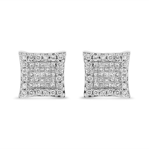 Bids.com 14K White Gold 1.00 Cttw Princess And Round-Cut Diamond Square Stud Earrings (G-H Color, SI1-SI2 Clarity) Earrings