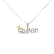 Bids.com 14K Yellow Gold Plated Sterling Silver 1/10 Cttw Diamond â€œQueenâ€ Nameplate Pendant Necklace Necklaces