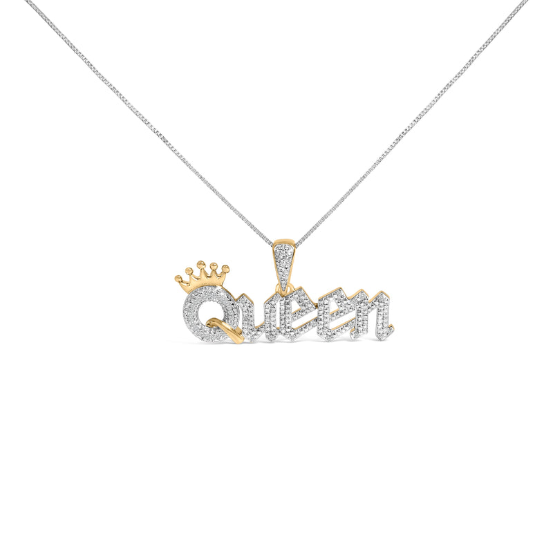 Bids.com 14K Yellow Gold Plated Sterling Silver 1/10 Cttw Diamond â€œQueenâ€ Nameplate Pendant Necklace Necklaces