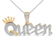 Bids.com 14K Yellow Gold Plated Sterling Silver 1/10 Cttw Diamond â€œQueenâ€ Nameplate Pendant Necklace Necklaces