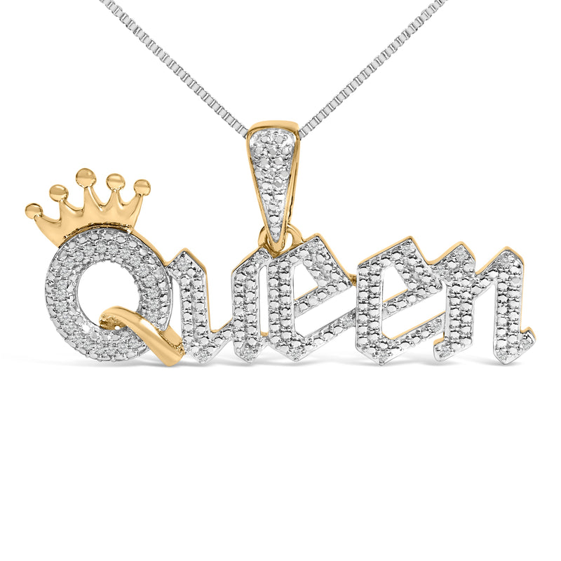 Bids.com 14K Yellow Gold Plated Sterling Silver 1/10 Cttw Diamond â€œQueenâ€ Nameplate Pendant Necklace Necklaces
