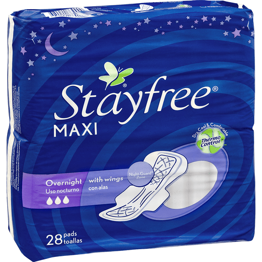 Stayfree Stayfree Maxi Pads, Overnight With Wings, 28 Pads Feminine Pads & Protectors Midnight Blue