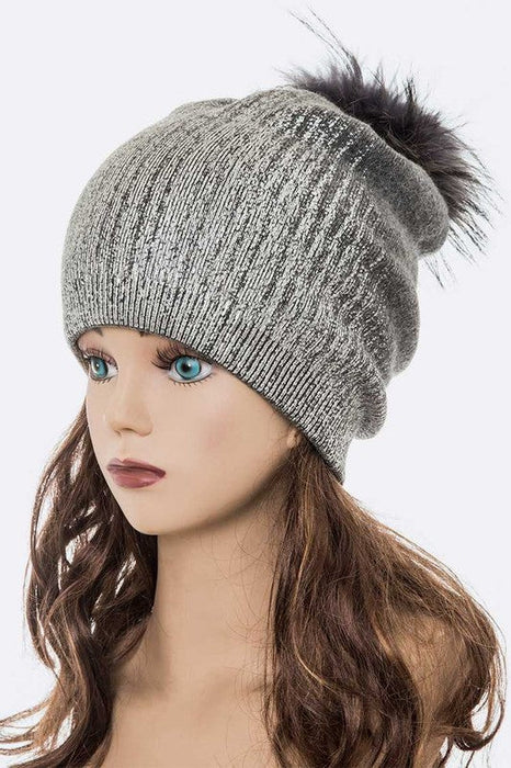 Metallic Cashmere Fur Pom Beanie