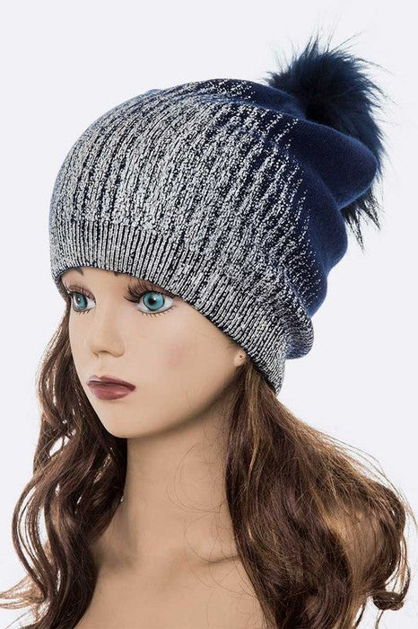 Metallic Cashmere Fur Pom Beanie