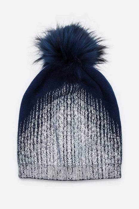 Metallic Cashmere Fur Pom Beanie