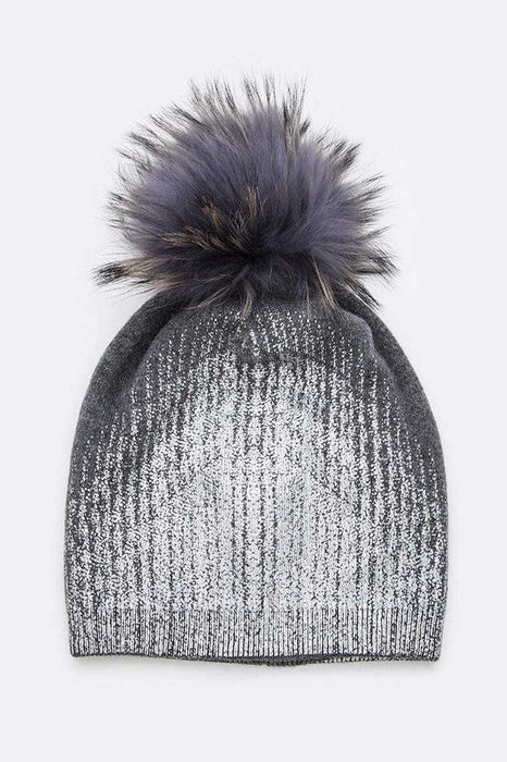 Metallic Cashmere Fur Pom Beanie