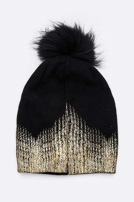 Metallic Cashmere Fur Pom Beanie