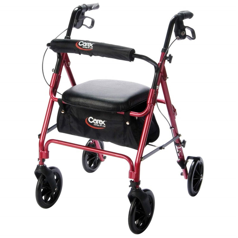 Carex Premium Aluminum Rolling Walker with Large 8" Wheels – Foldable Rollator with Seat Walkers