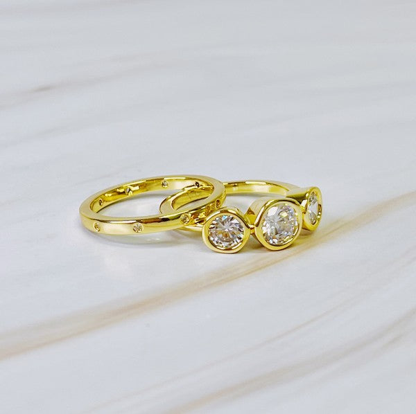 Trio Bezel Stone Ring Set Of 2