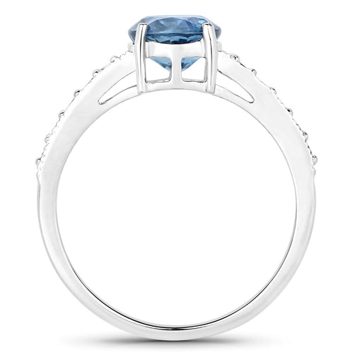 Bids.com 1.90 Carat Genuine Blue Sapphire and White Diamond 14K White Gold Ring Rings