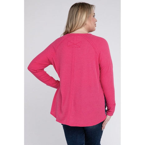 Plus Melange Baby Waffle Long Sleeve Top