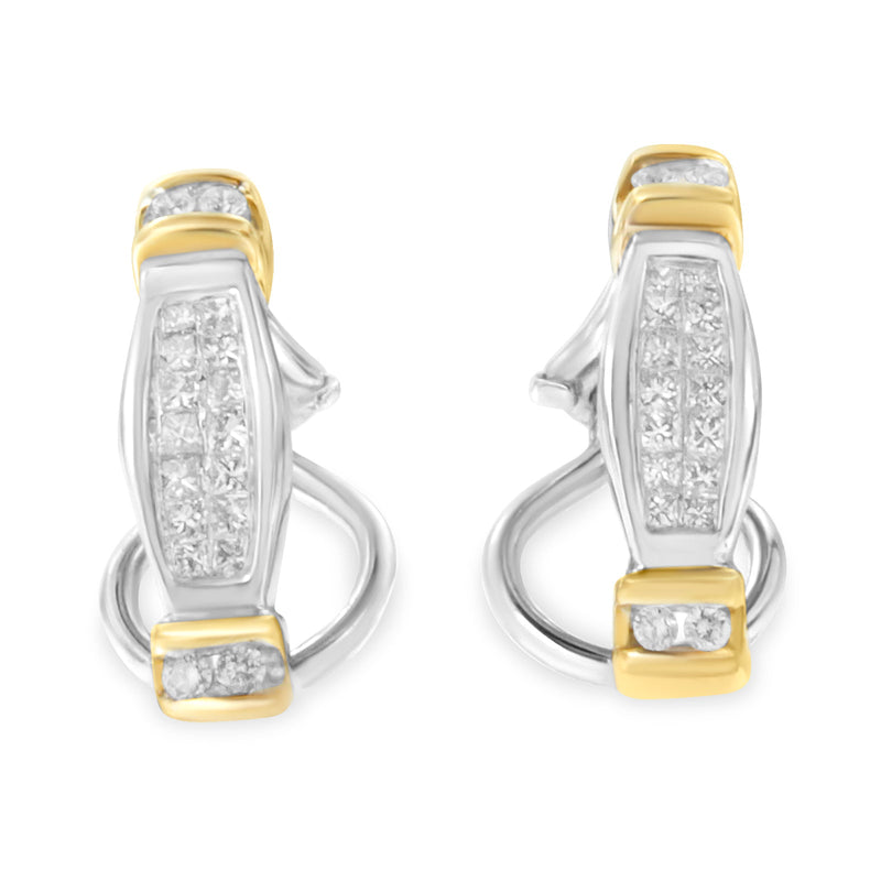 Bids.com 14K Two-Toned Gold Round and Princess Cut Diamond Earrings (0.5 cttw, H-I Color, SI2-I1 Clarity) Earrings