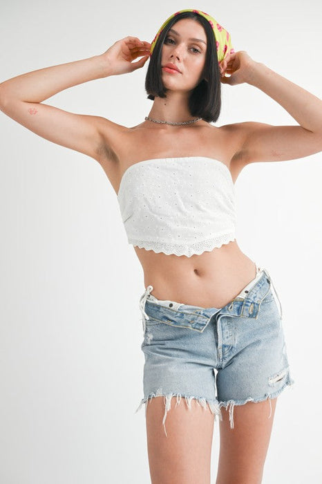 CROPPED EYELET TUBE TOP