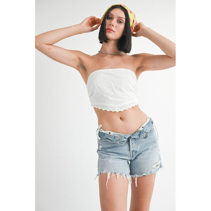 CROPPED EYELET TUBE TOP