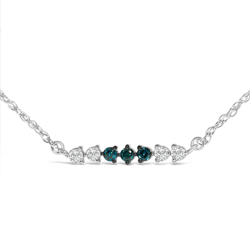 Bids.com Sterling Silver 1/5 Cttw White and Blue Diamond 6 Stone Bar Necklace Necklaces