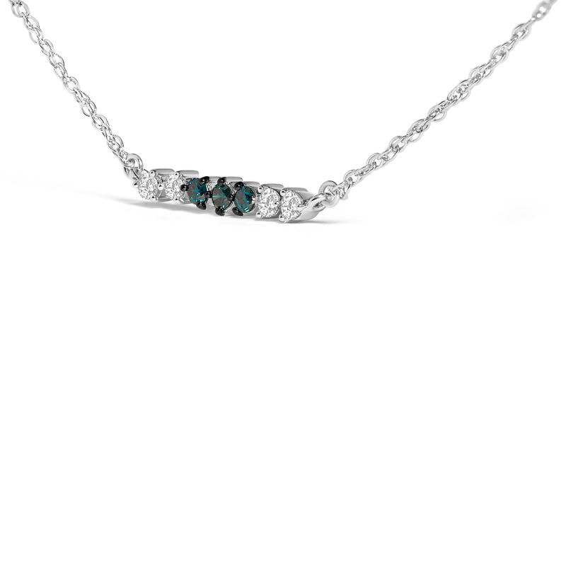 Bids.com Sterling Silver 1/5 Cttw White and Blue Diamond 6 Stone Bar Necklace Necklaces
