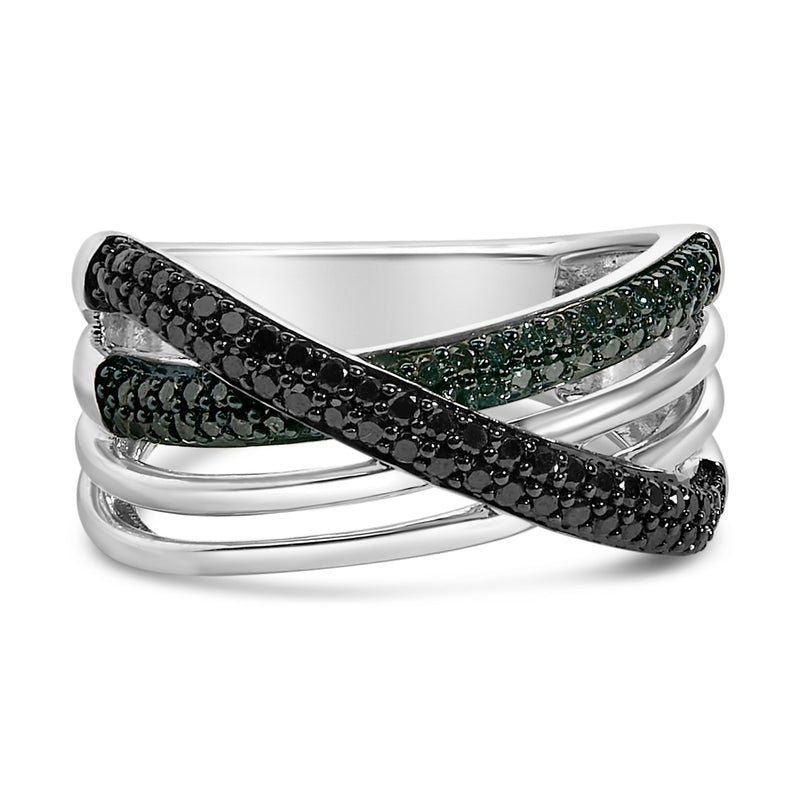 Bids.com Sterling Silver 1/2 Cttw Black and Blue Diamond Crossover Bypass Ring Rings