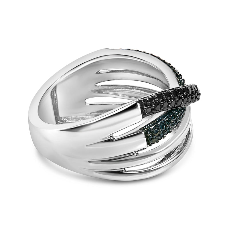 Bids.com Sterling Silver 1/2 Cttw Black and Blue Diamond Crossover Bypass Ring Rings