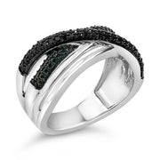 Bids.com Sterling Silver 1/2 Cttw Black and Blue Diamond Crossover Bypass Ring Rings