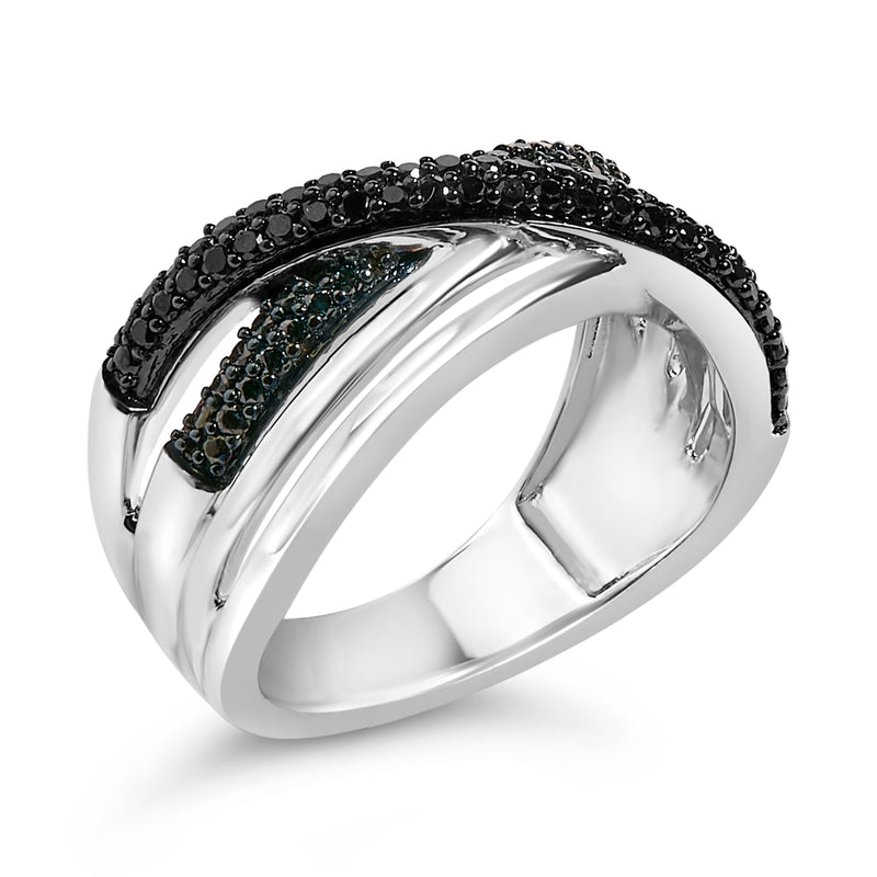 Bids.com Sterling Silver 1/2 Cttw Black and Blue Diamond Crossover Bypass Ring Rings