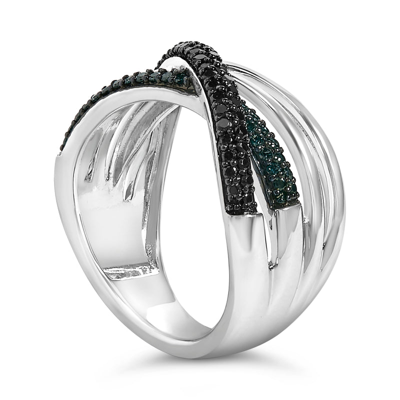 Bids.com Sterling Silver 1/2 Cttw Black and Blue Diamond Crossover Bypass Ring Rings