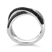 Bids.com Sterling Silver 1/2 Cttw Black and Blue Diamond Crossover Bypass Ring Rings