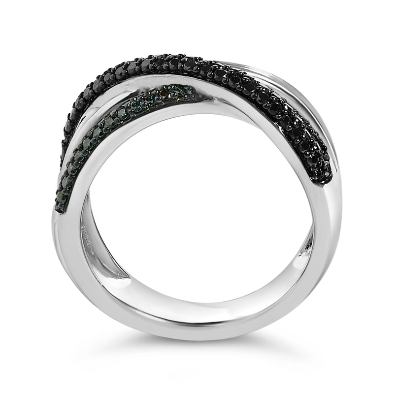 Bids.com Sterling Silver 1/2 Cttw Black and Blue Diamond Crossover Bypass Ring Rings