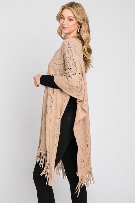 Paisley Pattern Perforated Long Knit Poncho