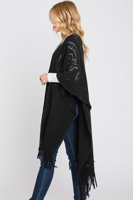 Paisley Pattern Perforated Long Knit Poncho