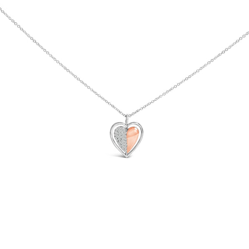 Bids.com 10K Rose Gold Plated Sterling Silver 1/5 Cttw Diamond Two-Tone Heart Pendant Necklace Necklaces