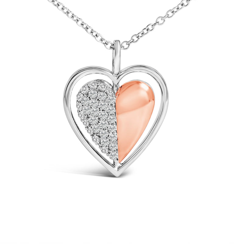 Bids.com 10K Rose Gold Plated Sterling Silver 1/5 Cttw Diamond Two-Tone Heart Pendant Necklace Necklaces