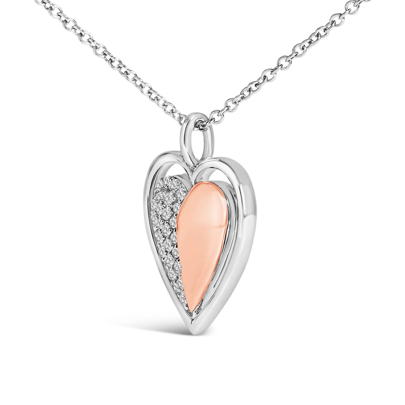 Bids.com 10K Rose Gold Plated Sterling Silver 1/5 Cttw Diamond Two-Tone Heart Pendant Necklace Necklaces