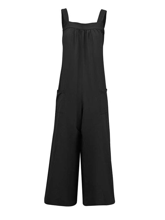 Casual Loose Sleeveless Solid Color Square-Neck Overalls by migunica