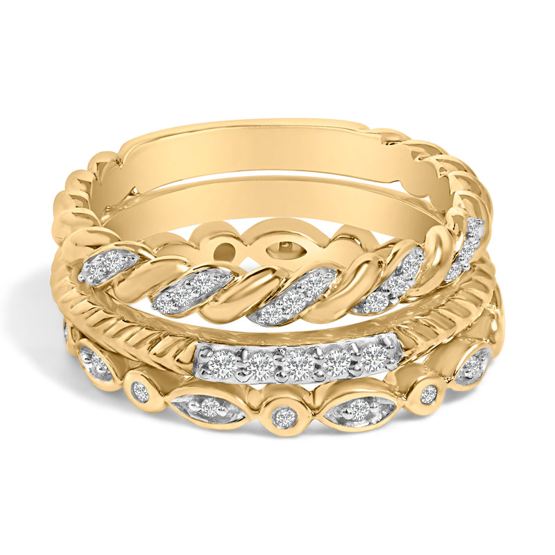 Bids.com 14K Yellow Gold Plated Sterling Silver 1/4 Cttw Diamond Twist Leaf Stackable Ring Set Rings White Smoke 7 / YellowWhite.Sterling Silver
