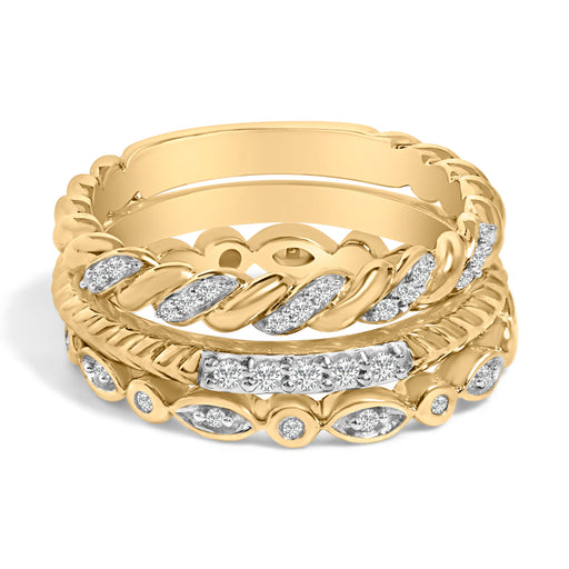 Bids.com 14K Yellow Gold Plated Sterling Silver 1/4 Cttw Diamond Twist Leaf Stackable Ring Set Rings White Smoke 7 / YellowWhite.Sterling Silver