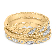 Bids.com 14K Yellow Gold Plated Sterling Silver 1/4 Cttw Diamond Twist Leaf Stackable Ring Set Rings White Smoke 7 / YellowWhite.Sterling Silver