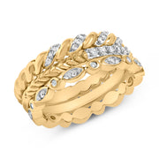 Bids.com 14K Yellow Gold Plated Sterling Silver 1/4 Cttw Diamond Twist Leaf Stackable Ring Set Rings White Smoke 7 / YellowWhite.Sterling Silver