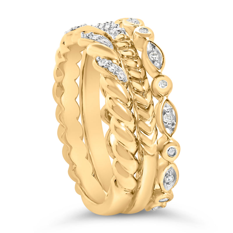 Bids.com 14K Yellow Gold Plated Sterling Silver 1/4 Cttw Diamond Twist Leaf Stackable Ring Set Rings White Smoke 7 / YellowWhite.Sterling Silver