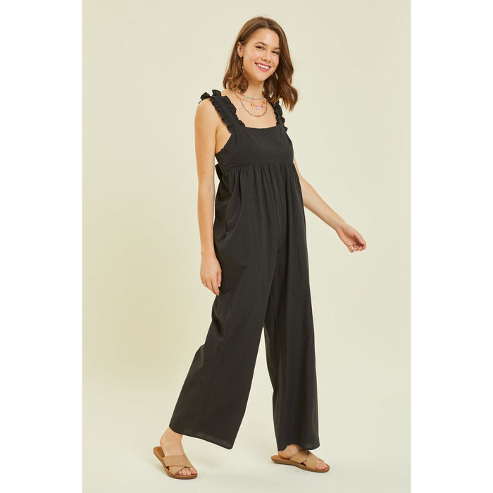 HEYSON Ruffled Strap Back Tie Wide Leg Jumpsuit