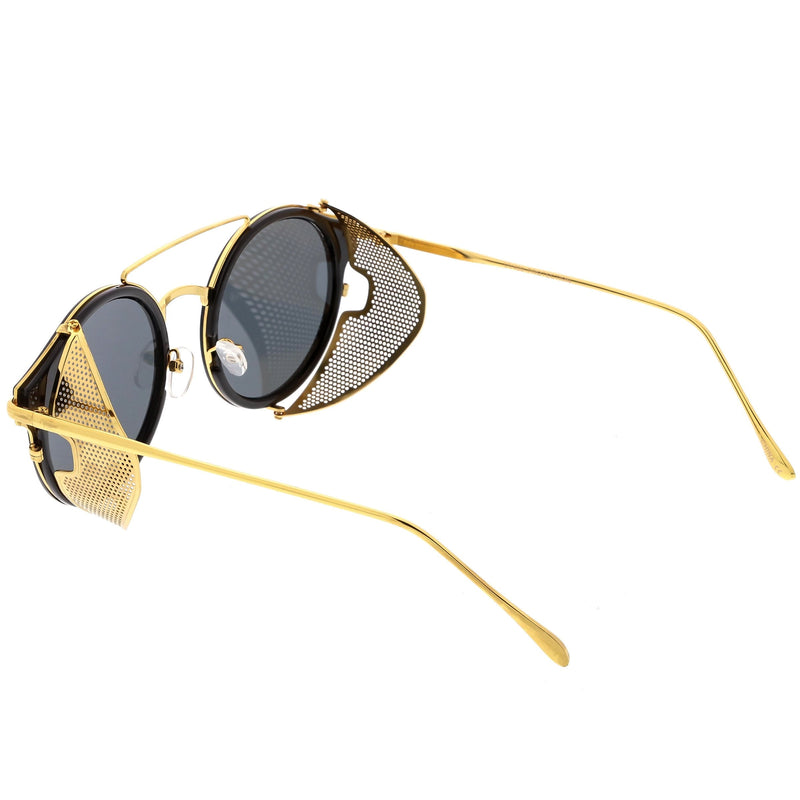 zeroUV Vintage Dapper Steampunk Side Cover Round Sunglasses C083 Sunglasses