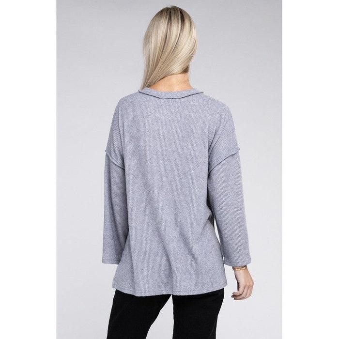 Ribbed Brushed Melange Hacci Henley Sweater