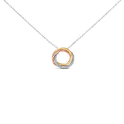 Bids.com Tri Tone Sterling Silver 1/5 Cttw Diamond Interlocking Circle Pendant Necklace Necklaces