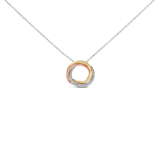 Bids.com Tri Tone Sterling Silver 1/5 Cttw Diamond Interlocking Circle Pendant Necklace Necklaces