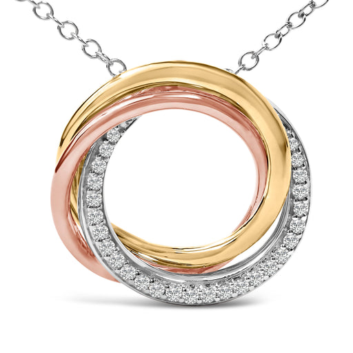 Bids.com Tri Tone Sterling Silver 1/5 Cttw Diamond Interlocking Circle Pendant Necklace Necklaces
