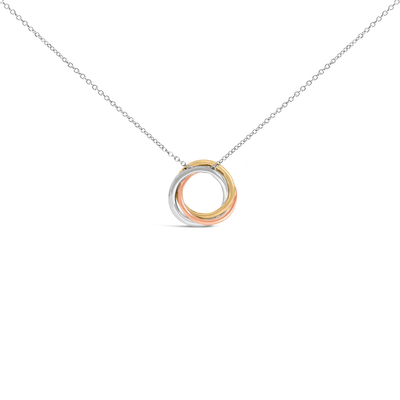Bids.com Tri Tone Sterling Silver 1/5 Cttw Diamond Interlocking Circle Pendant Necklace Necklaces