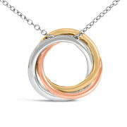 Bids.com Tri Tone Sterling Silver 1/5 Cttw Diamond Interlocking Circle Pendant Necklace Necklaces