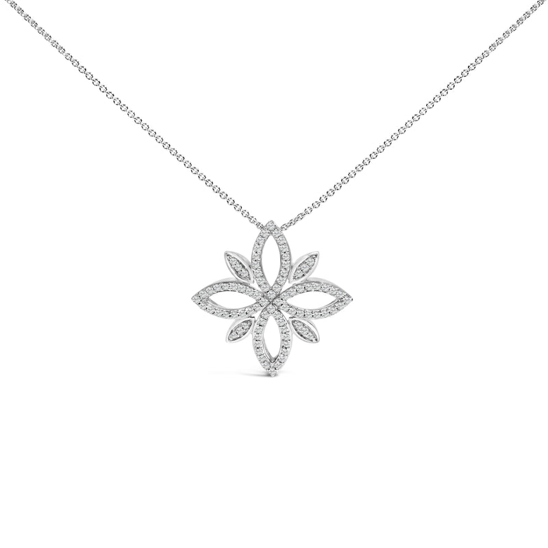 Bids.com Sterling Silver 1/2 Cttw Diamond Floral Cross Pendant Necklace Necklaces
