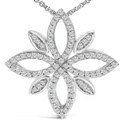 Bids.com Sterling Silver 1/2 Cttw Diamond Floral Cross Pendant Necklace Necklaces
