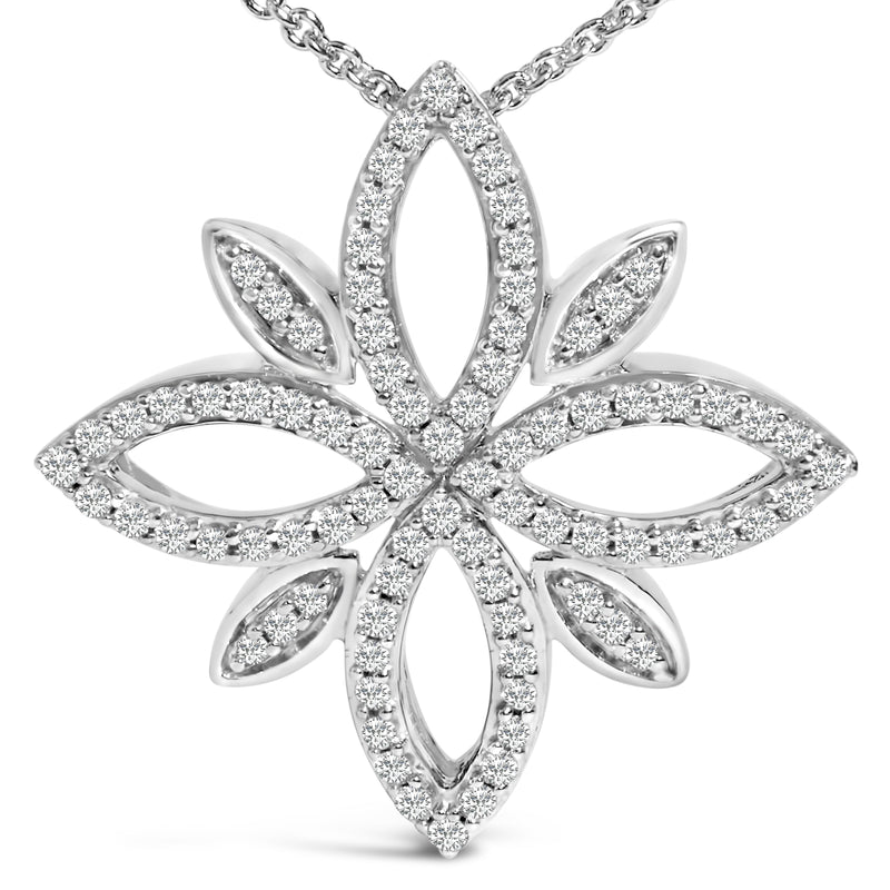 Bids.com Sterling Silver 1/2 Cttw Diamond Floral Cross Pendant Necklace Necklaces