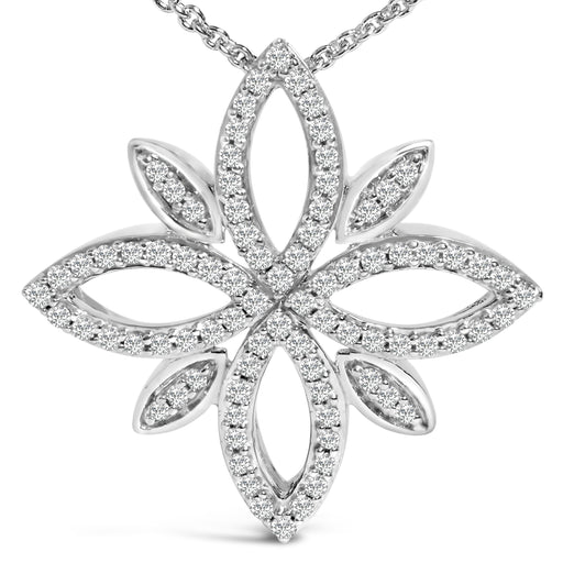 Bids.com Sterling Silver 1/2 Cttw Diamond Floral Cross Pendant Necklace Necklaces